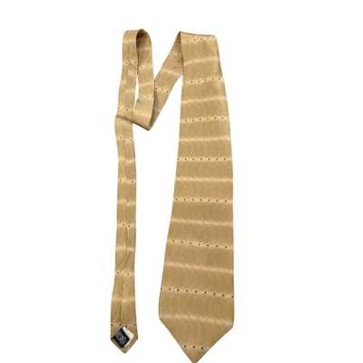 Corbata de vestir BILL BLASS etiqueta negra corbata de seda dorada marrón patrón ondulado para hombre Foto 1 de 4