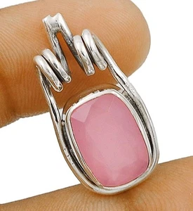 Natural Rose Quartz -Madagascar 925 Sterling Silver Pendant  - Picture 1 of 1