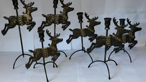 Decorative Solid Antiqued Brass Reindeer Candle Holders - 6 Piece  - Picture 1 of 4
