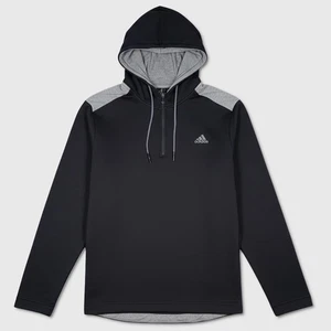 Adidas 1/4 Zip Poly Tech Hoodie - NWT Mens Size Large Black / Grey  - #48586-E1 - Picture 1 of 4