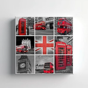 London Collage Landmarks Canvas Print Wall Art, Stylish Home Decor Wall Hanging - Picture 1 of 12