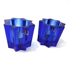 Vintage iittala Finland Tahti tea light holders cobalt blue glass set of 2 - Picture 1 of 5