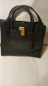 MICHAEL KORS BLACK LEATHER Top Handle Handbag Shoulder Strap Satchel Purse - Picture 1 of 17