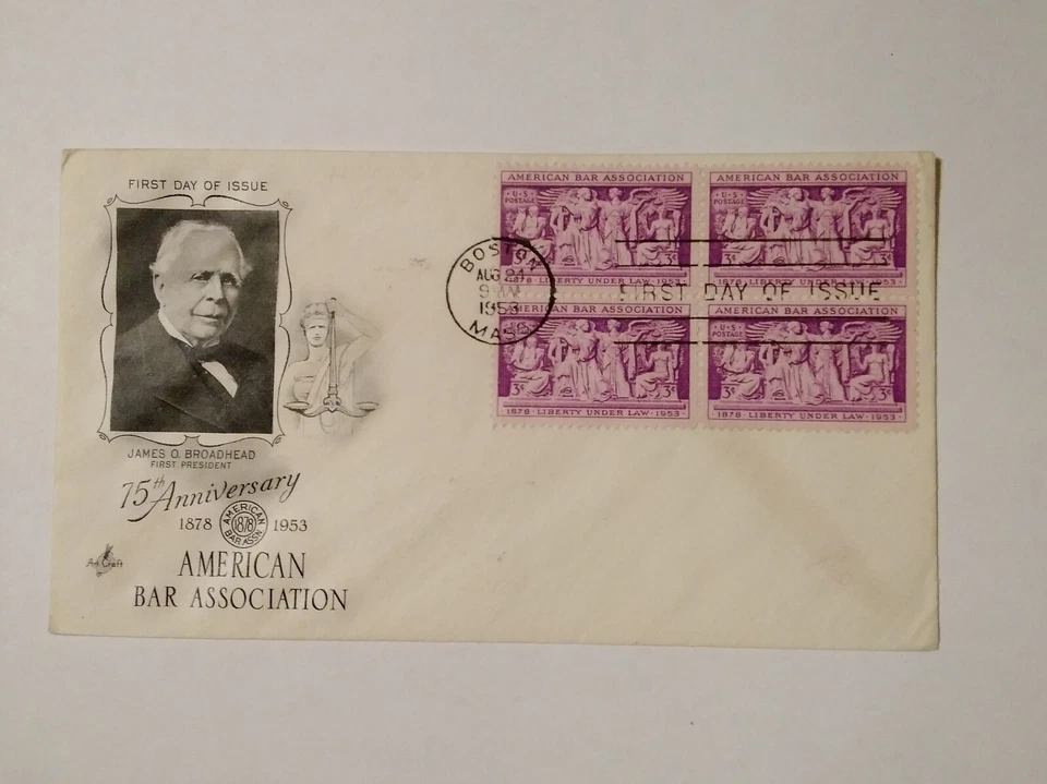 AMERICAN BAR ASSOCIATION FDC 1953 BLK OF 4 US SCOTT #1022 - Image 1 of 1