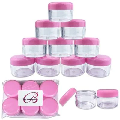24 Pieces Beauticom 30G/30ML Clear Plastic Refillable Jars with Pink Round Lids - Image 1 of 4