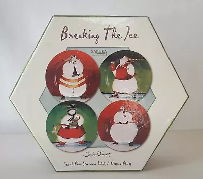 Sakura Breaking the Ice Christmas Stoneware Salad Dessert Plates Set of 4 NEW - Image 1 of 4