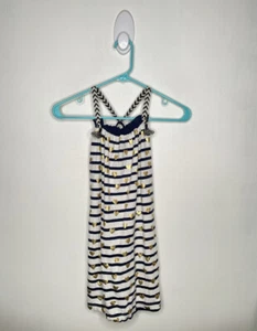 Crewcuts Stripe Tank Dress Girls Size 8 Navy Nautical Hearts Tassel Summer - Picture 1 of 4