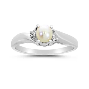 14k White Gold Freshwater Cultured Pearl And Diamond Ring - Picture 1 of 6