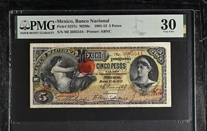 MEXICO, Banco Nacional 5 PESOS 1901-1913 S257c PMG 30 .VERY FINE - Picture 1 of 2