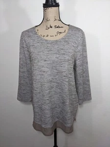 Chico’s Lurex Spacedye Woven Hem Top 3/4 Sleeve Fashion Texas Taupe 1 or Medium - Picture 1 of 11