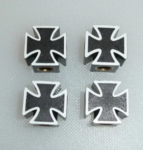 Black Iron Cross Set of 4 Truck Car Motorcycle Bike Wheel Valve Stem Dust Cover - Picture 1 of 4