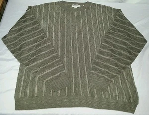Men's Green Beige Pronto Uomo Striped Diamond Texture Sweater Size Large Acrylic - Picture 1 of 8