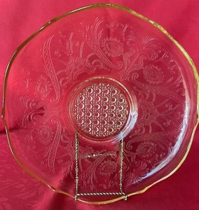 Landrum Topaz Console Bowl by Lancaster Glass 1934-1937 Raised Scroll Design - Picture 1 of 9
