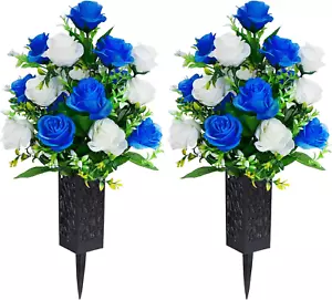 2 Sets Artificial Cemetery Flowers,Memorial Flowers,Beautiful Arrangements for H - Picture 1 of 12