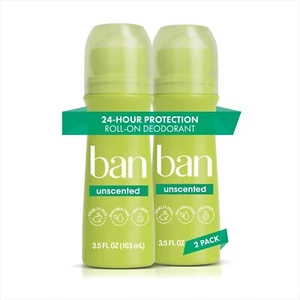 PACK of 2 Ban Original Unscented Invisible Antiperspirant 3.5oz Rollon Deodorant - Picture 1 of 3