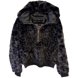 Felpa con cappuccio e zip Air Jordan taglia media pelliccia sintetica leopardata nera nuova con etichetta CW6480-070 incredibile - Foto 1 di 17