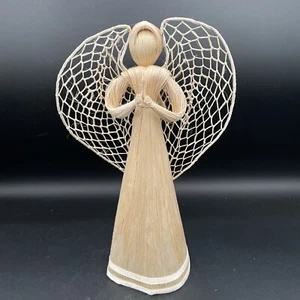 Vintage Corn Husk Straw Praying Angel with Wings Christmas Tree Topper 10” - Picture 1 of 8
