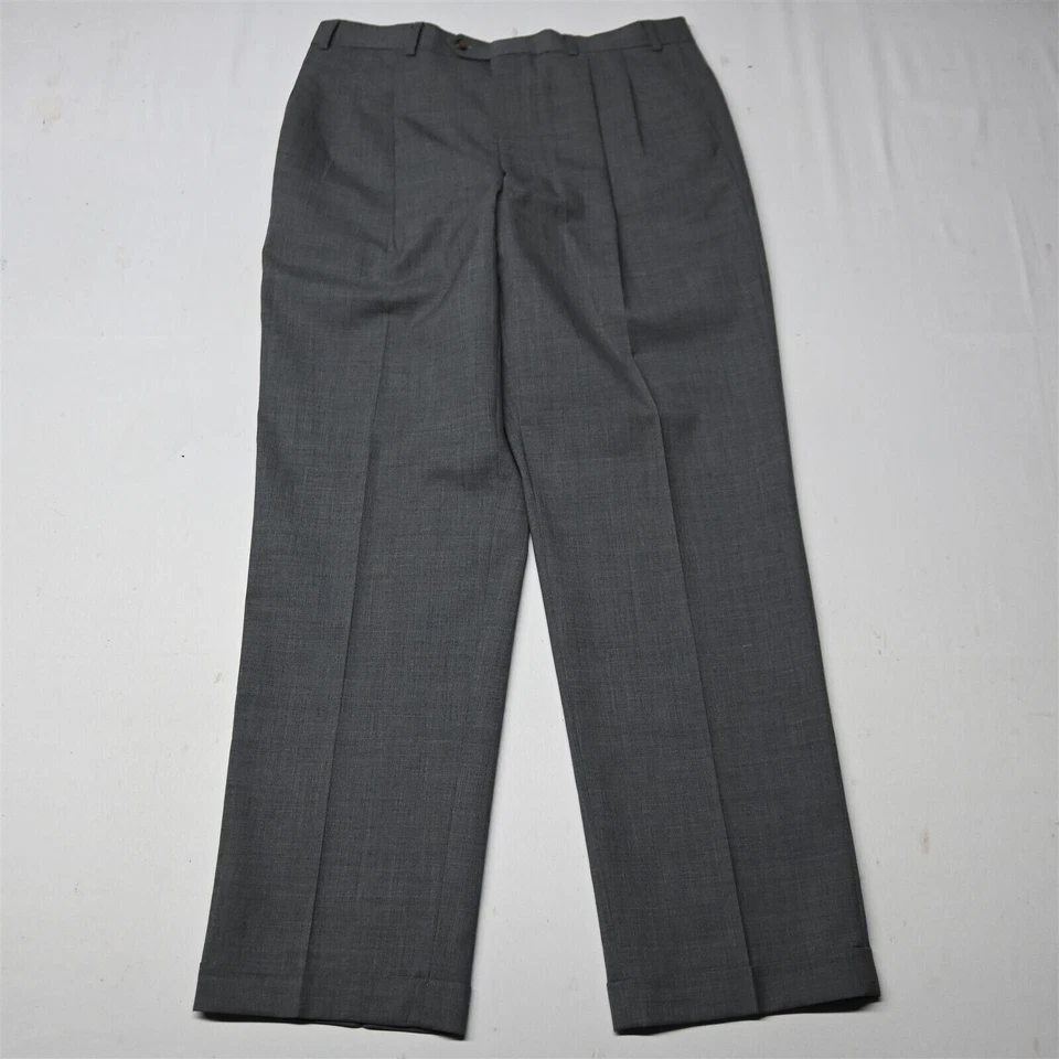 Pantalón de vestir Chaps Ralph Lauren 35x32 gris dinero antiguo plisado con puños 100 % lana para hombre Foto 1 de 4