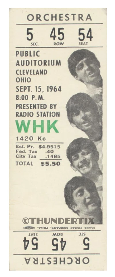 1  BEATLES UNUSED FULL CONCERT TICKET 1964 Cleveland, Ohio   laminated reprint - Image 1 of 1