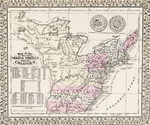 12222.Póster decorativo.Diseño de arte de pared interior vintage.Mapa 13 colonias de Estados Unidos - Imagen 1 de 1
