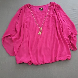 JM Collection Blusa Donna L 3/4 Spalla Fredda Manica Collana Pullover Rosa - Foto 1 di 16