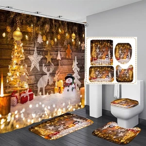 Nkzply 4 Pcs Christmas Shower Curtain Set Bathroom Sets with Shower Curtain a... - Picture 1 of 7