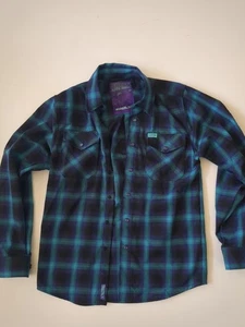Dixxon Flannel Borealis Top Mens XS Blue Black Snap Plaid Long Sleeve Shirt - Picture 1 of 7