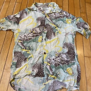 Camicia Sun Surf Aloha XL verde chiaro stampa drago stile giapponese Toyo Hawaii rara - Foto 1 di 5