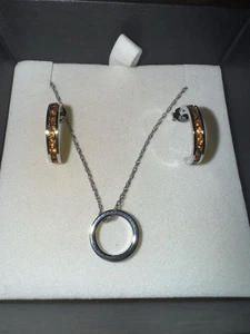 Silver necklace and earrings set in sterling silver And Amber Color Stone - Picture 1 of 6