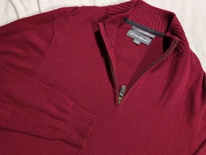 Eddie Bauer Cotton / Cashmere 1/4 Zip Knit Sweater Red Mens Size Large Tall LT - Picture 1 of 9