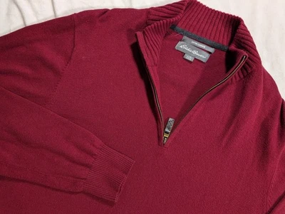 Suéter Eddie Bauer Algodón/Cachemira 1/4 Cremallera Tejido Rojo Para Hombre Talla Grande Alto LT Foto 1 de 4