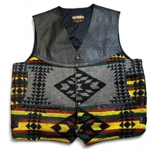 Gilet Easyriders vintage uomo XL lana pelle azteco western biker sud-ovest - Foto 1 di 4