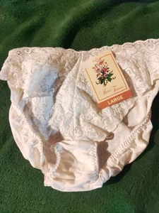 VTG Hidden Fantasies Stretch  Lace High Leg Bikini Panties. SZ L Color White - Picture 1 of 5