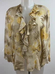 Vintage Escada 100% Silk Floral Ruffle Front & Cuffs Blouse SZ 43/12 - Picture 1 of 6