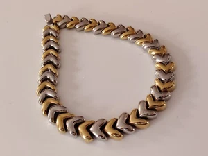 Chunky Vintage Gold And Silver Tone Hook Clasp Retro Style Collar Necklace - Picture 1 of 8