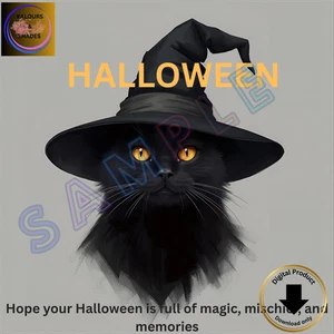 Cat  Digital Wish Card Halloween  Share or  printable - Picture 1 of 1