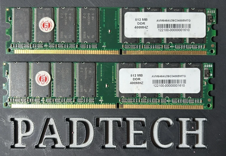 DDR 400MHz 512MB x2 PC-3200 Desktop RAM 1GB Total Memory AVM6464U39C34005MT - Image 1 of 2
