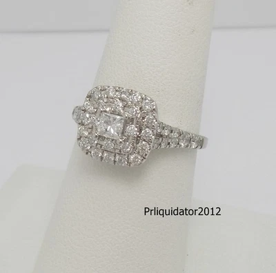 3/4CT Natural Diamond Halo Engagement Wedding Ring Bridal 14K White Gold Band - Image 1 of 4
