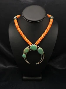 "Collar de plata esterlina colgante turquesa naja naranja ostra espinosa 20"" 4162" - Imagen 1 de 12