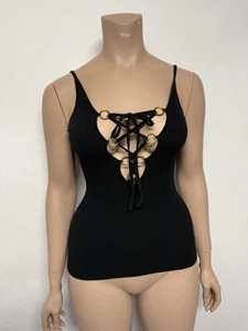 Vtg Dolce & Gabbana Black Lace Up Top 44 L - Imagen 1 de 7