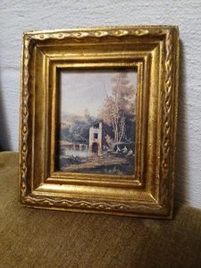 L'Alba von Van Loo Miniatur Kunst Gold vergoldeter Rahmen rustikale Flussszene Italien Druck - Bild 1 von 7