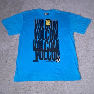 Vintage Y2K Volcom T-shirt Youth Medium Blue "Sloppy Slack SS" Big Spellout Logo - Picture 1 of 10