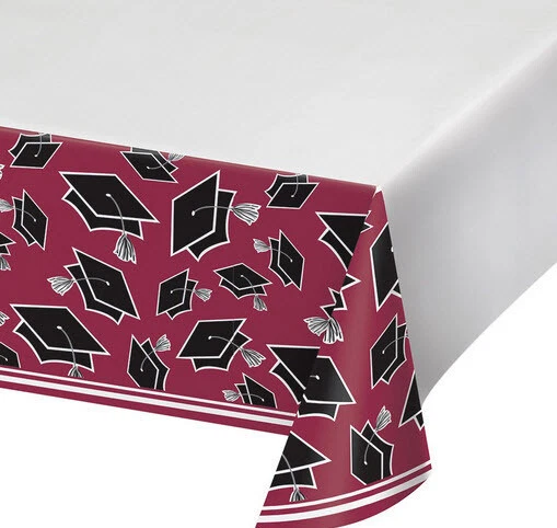 GRADUATION Party BURGUNDY  plastic TABLE COVER tablecloth school color 54"x102" - Image 1 of 1