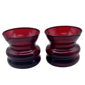 Vintage MCM Anchor Hocking Royal Ruby Red Glass Spittoon Style Vase Set Of 2 - Picture 1 of 6