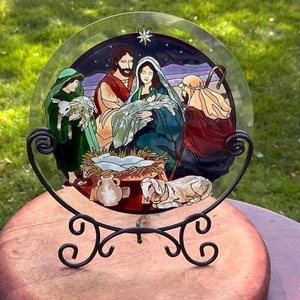 Vintage Joan Baker Designs Holy Family Creche Handpainted Stained Glass and Cust - Picture 1 of 7