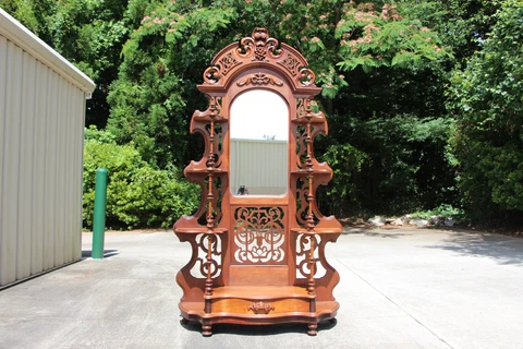 Spectacular Walnut Victorian Rococo Fruit and Nut Carved Etagere Hall Stand Cover