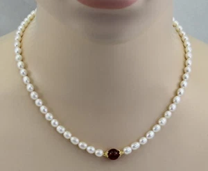 Garnet Bead Chain - Freshwater Beads with Spessartin Ball 46cm Long - Picture 1 of 3