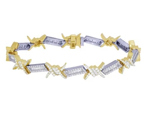Unisex 10K Yellow/ White Gold Genuine 5 1/2 CT Diamond Baguette Thorn Bracele... - Picture 1 of 6