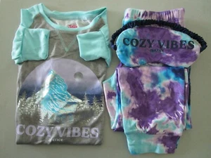 JUSTICE GIRLS' LONG SLEEVE & LONG PANT 3-PIECE PAJAMA SET AQUA, PURPLE, & H-GREY - Picture 1 of 12