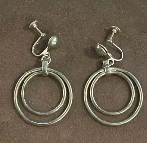 Vintage Screw Back Dangle Hoop earrings 1960's J1 - Picture 1 of 9